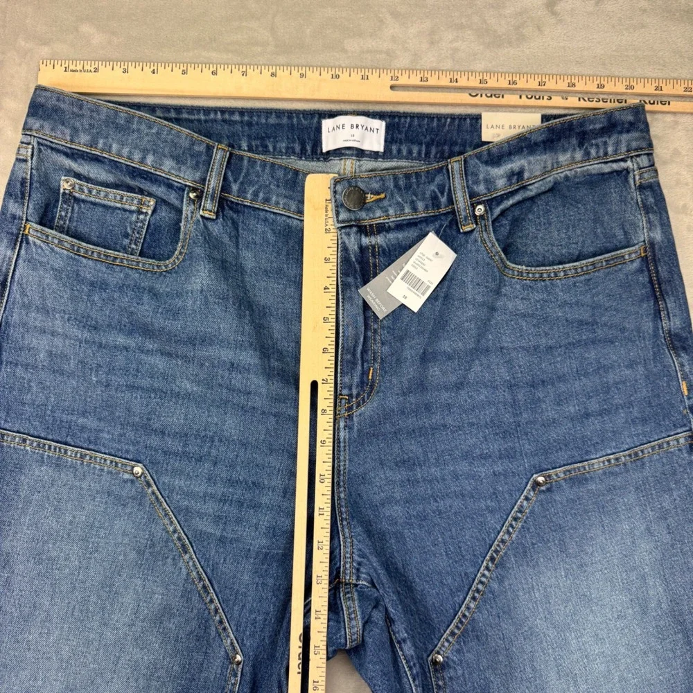 Lane Bryant Double Knee‎ Carpenter Wide Leg Jeans Womens 18 Blue High Rise New
